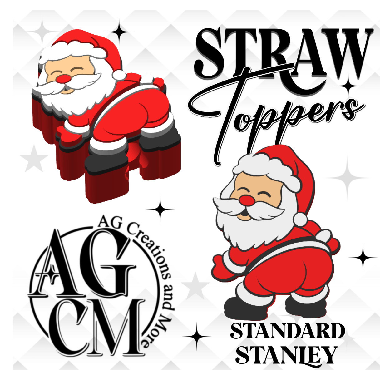 Booty Santa pants 3D Straw Toppers