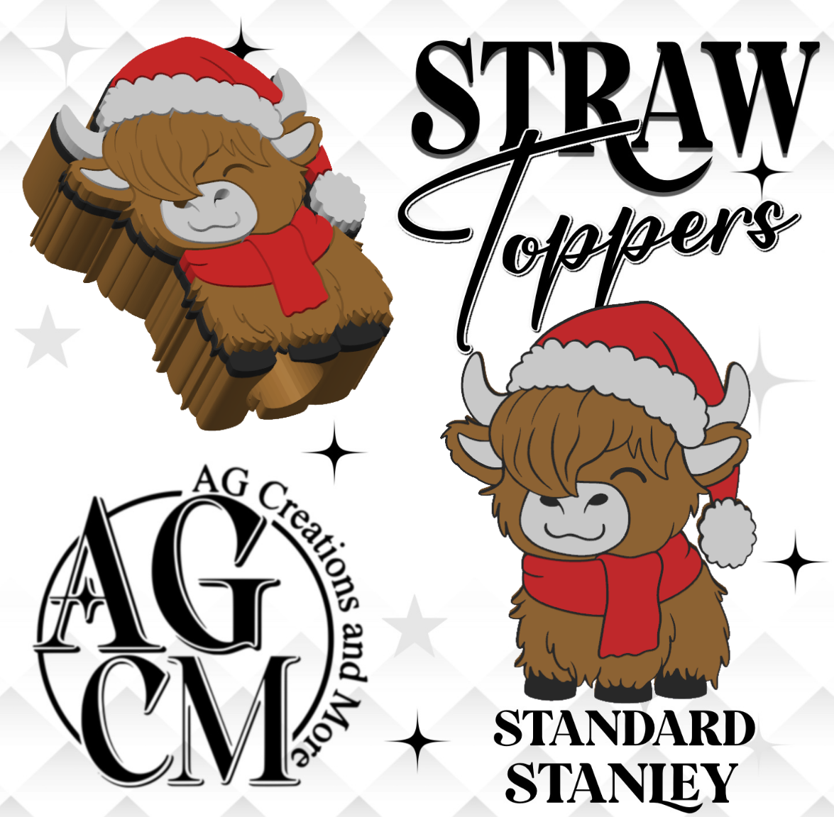 Christmas Cow 3D Straw Toppers