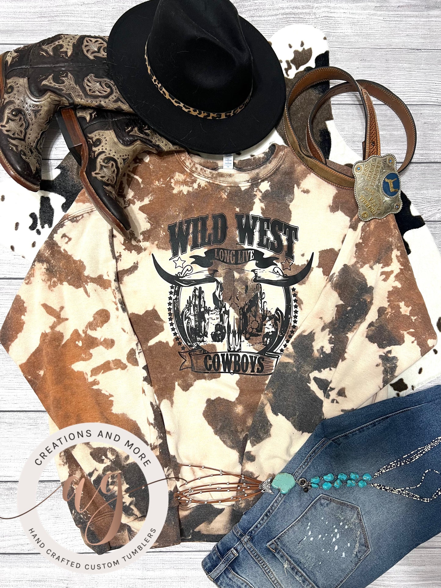 Wild West Long Live Cowboys Bleach Cowhide Sweatshirt
