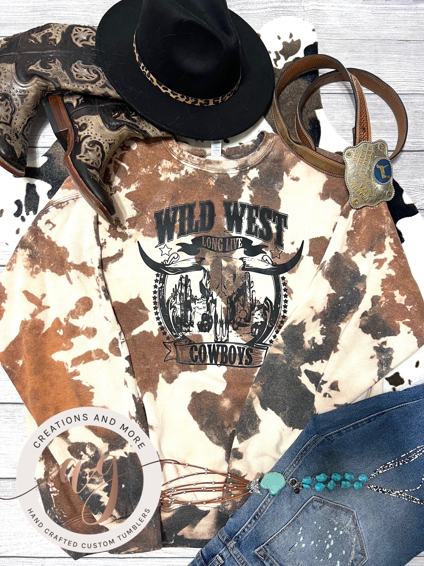 Wild West Long Live Cowboys Bleach Cowhide Sweatshirt