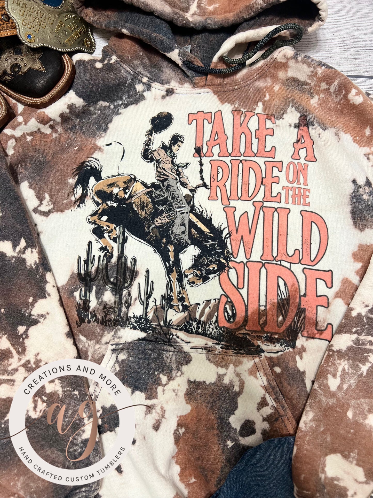 Bleached Cowhide Hoodie "Take a Ride on The Wild Side"