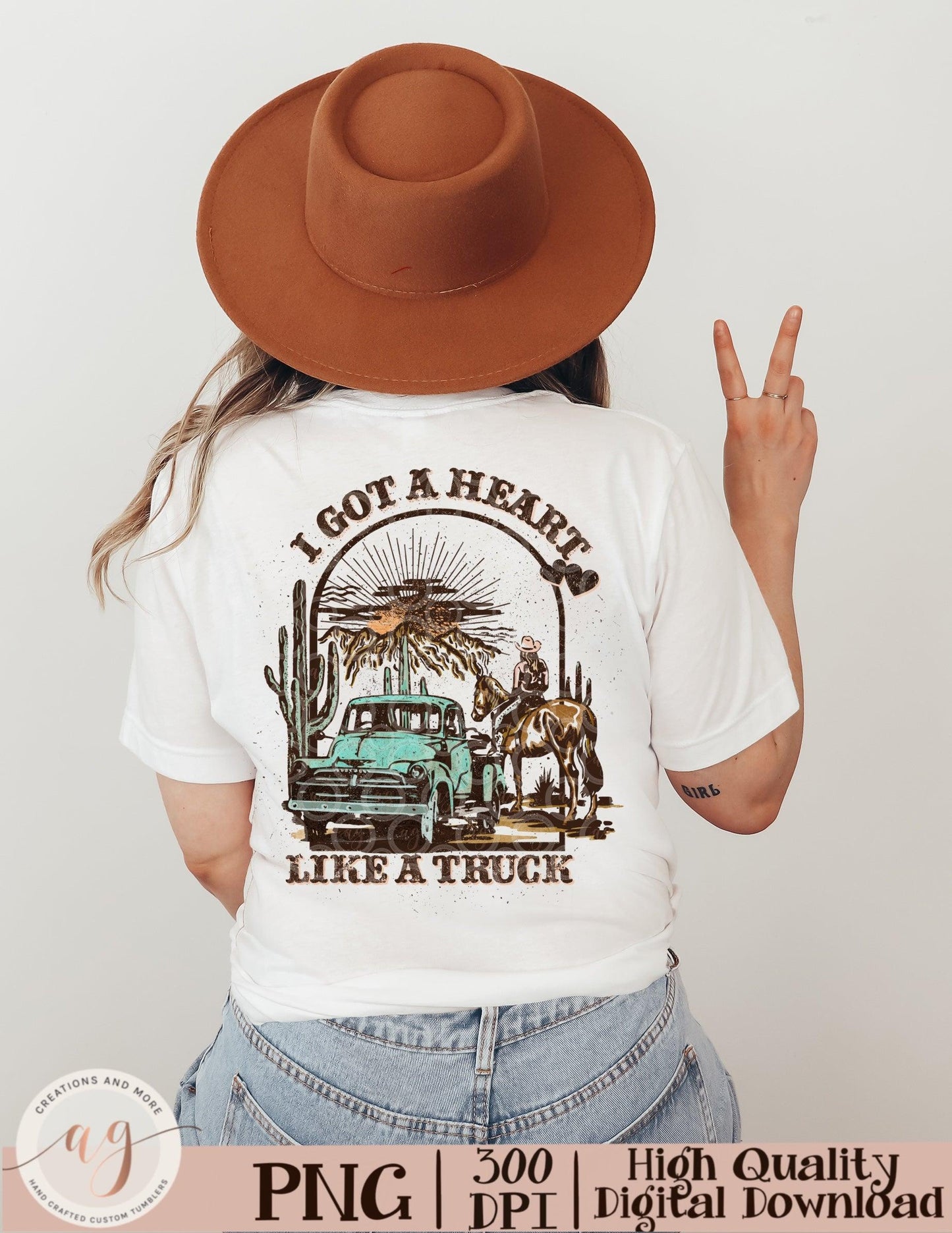 Heart Like A Truck Western Sunset Cowgirl png