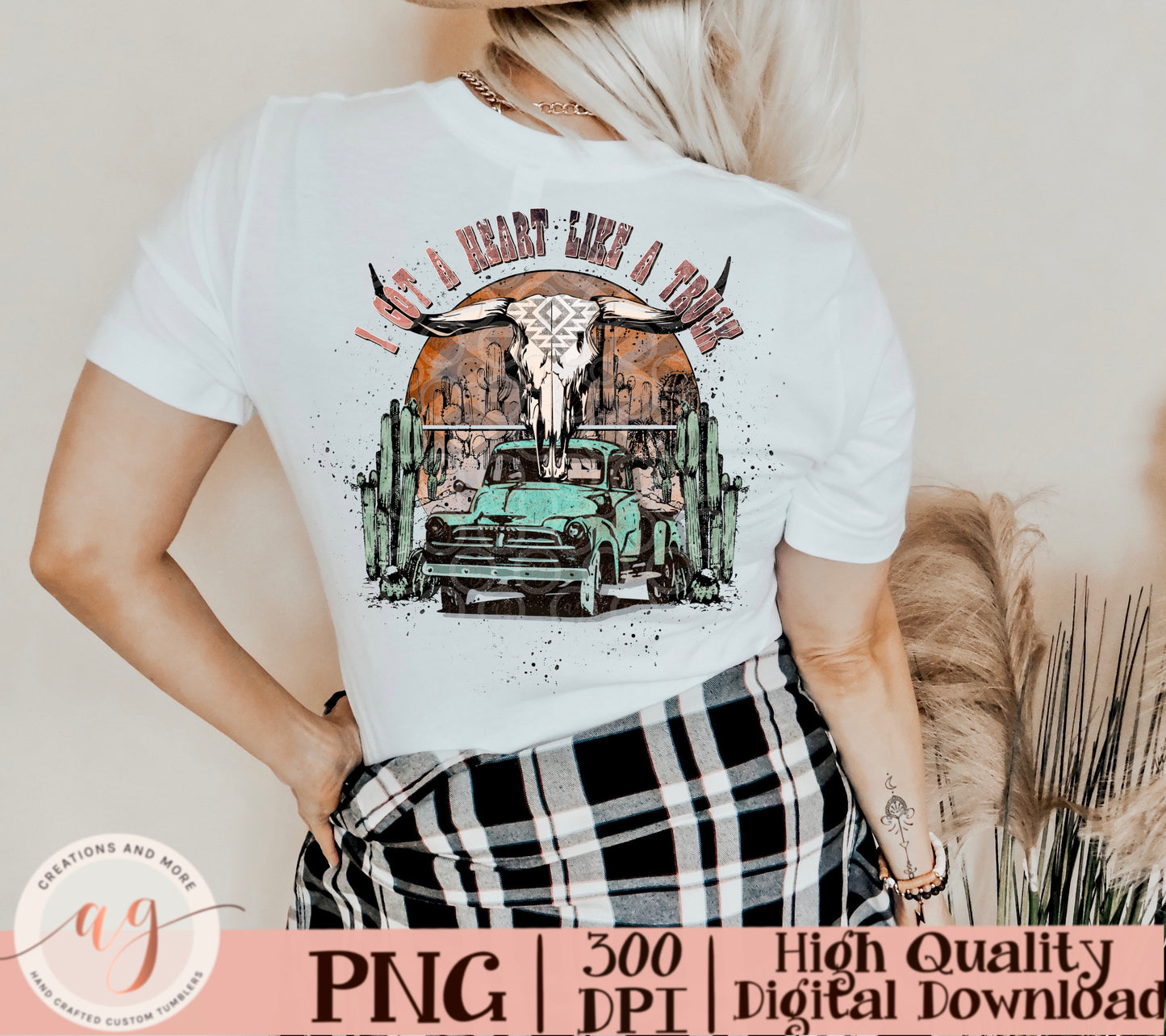 Heart Like A Truck Png, Western Sunset Cowgirl, Pocket Set PNG Sublimation