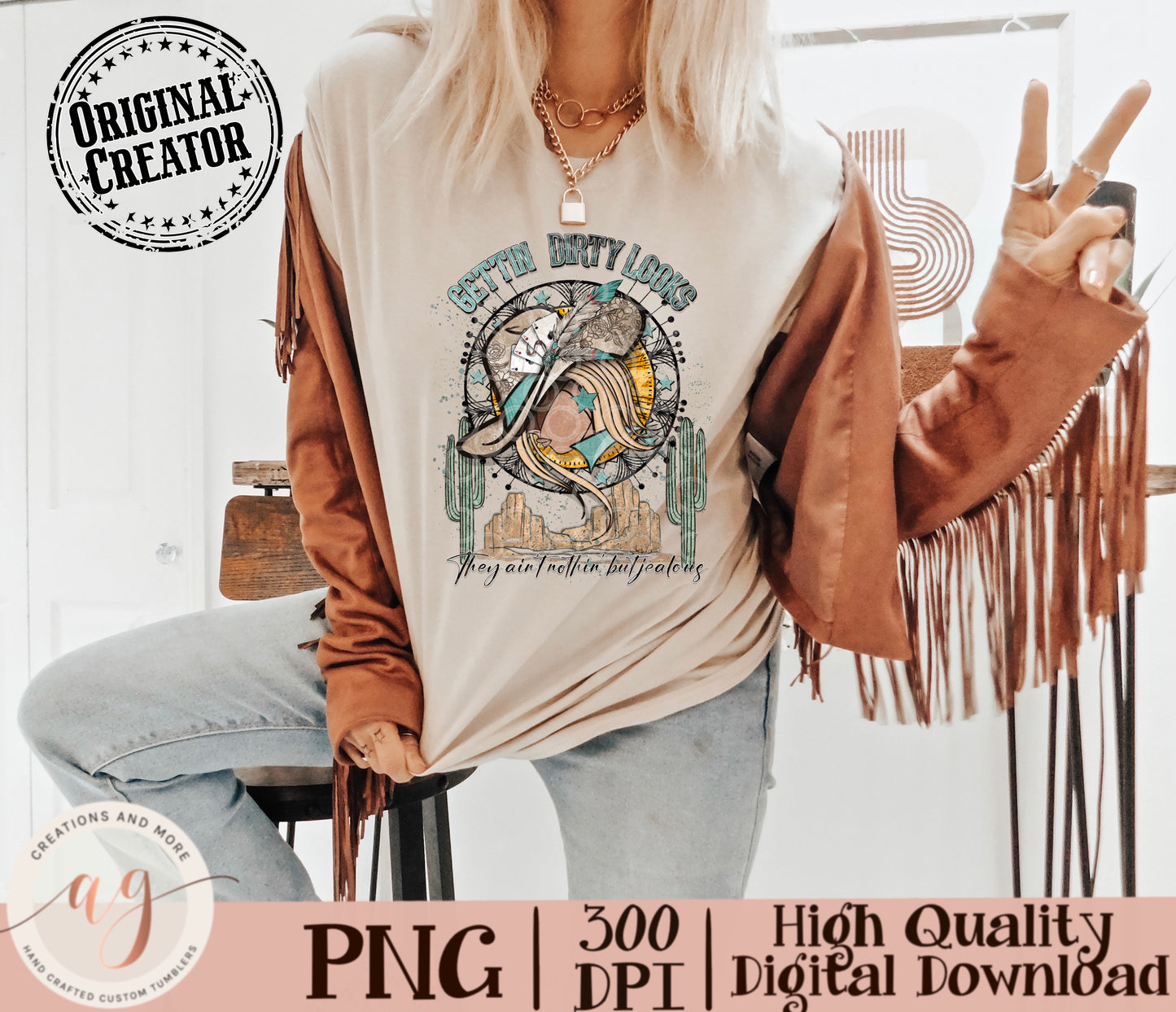 Western Cowgirl Png, Gettin' Dirty Looks Png, Matching Sleeve Set Png