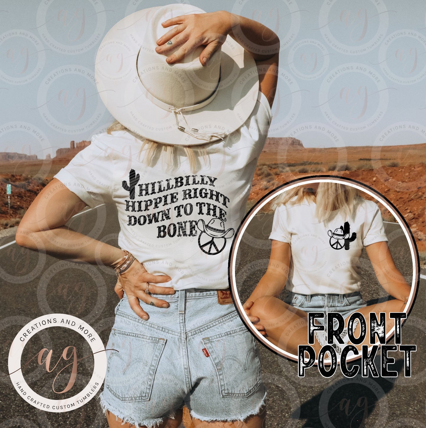 Hillbilly Hippie Right Down to the Bone Single Color Pocket Set Png