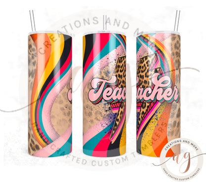 Retro Teacher 20oz Tumbler | Sublimation | PNG | Digital Download