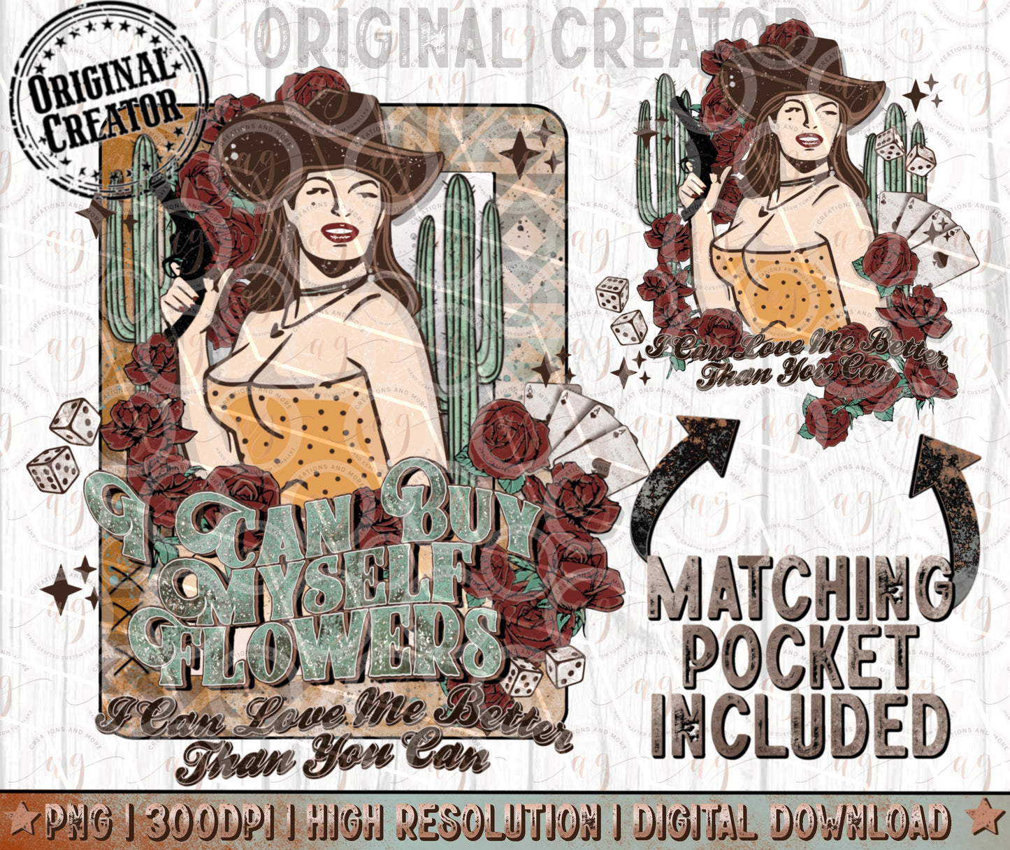 Western Cowgirl Pocket Set I Can Buy Myself Flowers Png