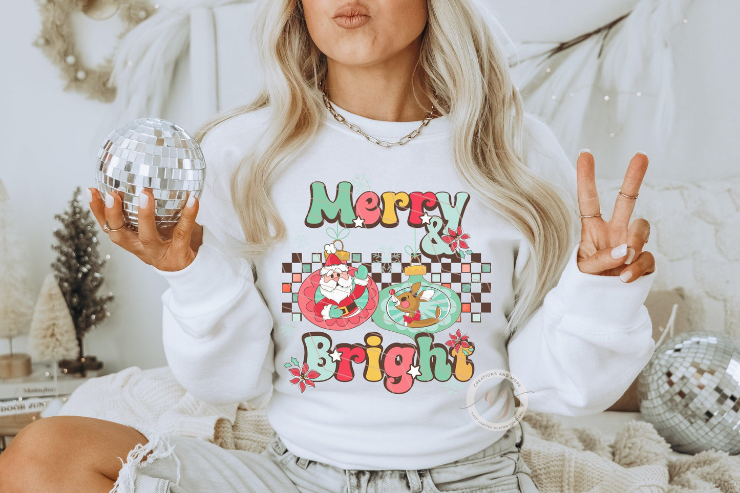 Christmas Retro PNG Merry and Bright Png | Sublimation Png | Retro Santa Png
