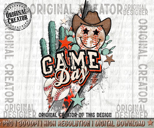 Western Baseball Mom Game Day Smiley Face Png