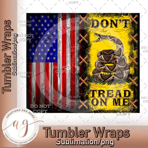 Don't Tread on Me Flag Tumbler Sublimation PNG