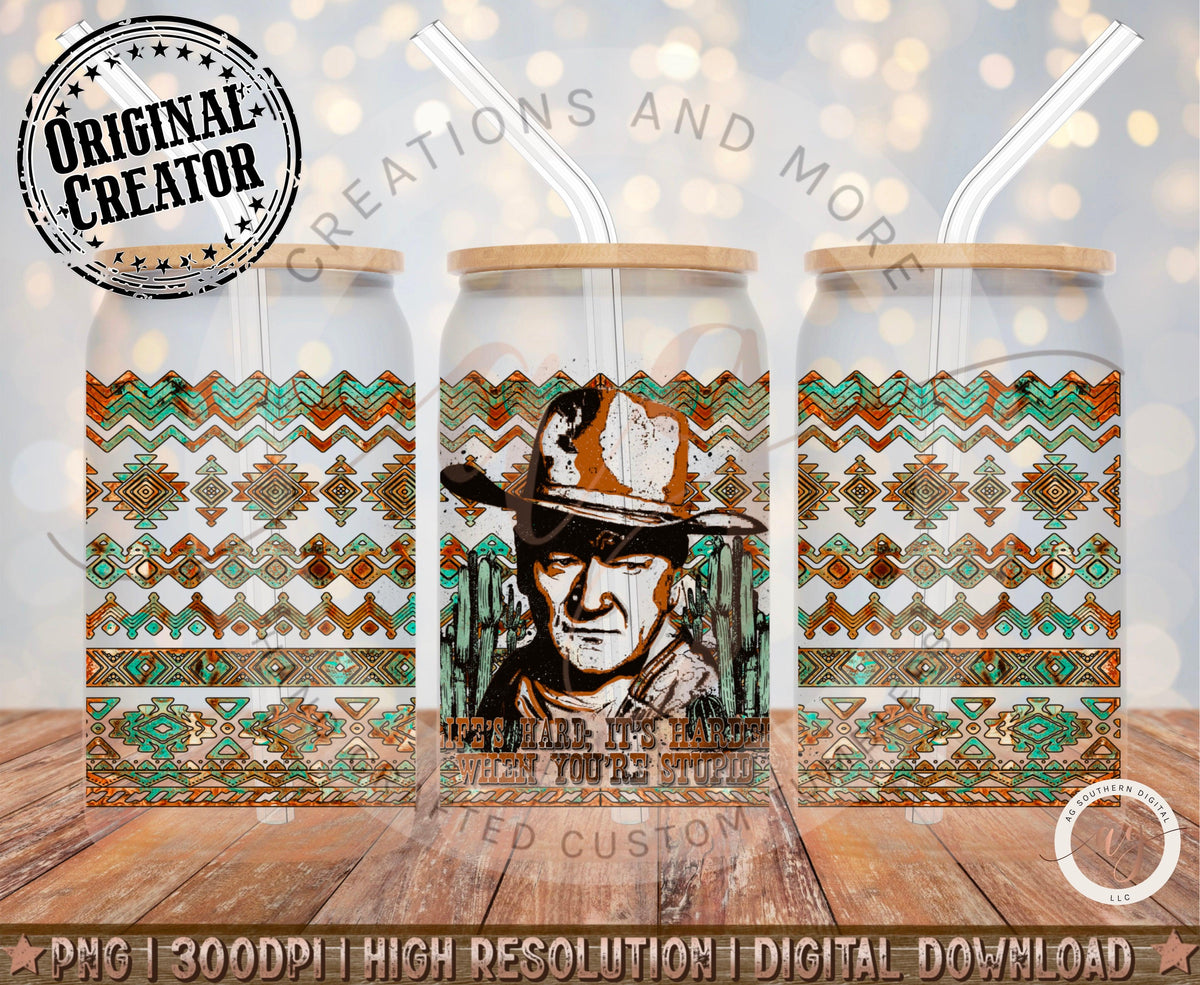 Western 16oz Glass Mug Wrap Png, Cowboy Png