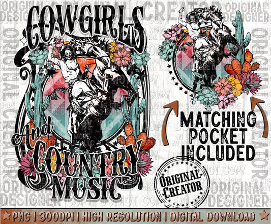 Cowgirls and Country Music Pocket Set Png