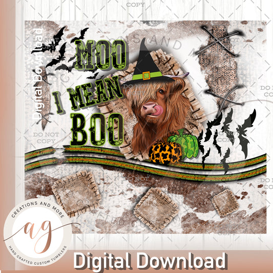 Western Highland Cow Halloween "Moo I Mean Boo" Sublimation | PNG | Digital Download