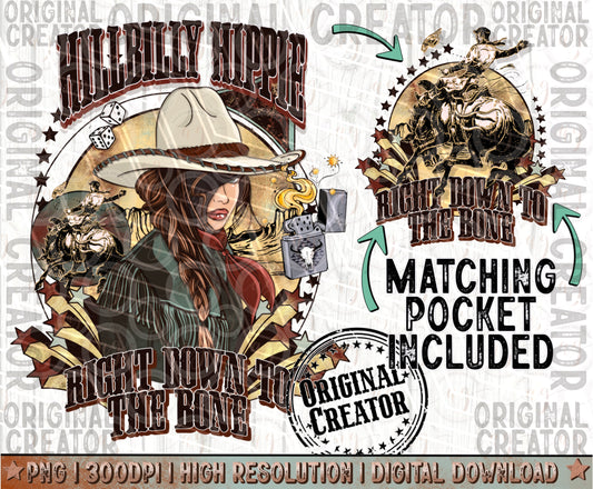 Western Hillbilly Hippie Cowgirl Pocket Set Png