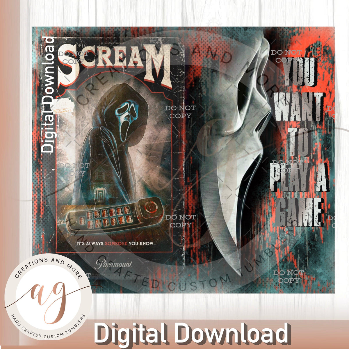 Scream Movie Sublimation 20oz Tumbler | PNG | Digital File | Digital Download