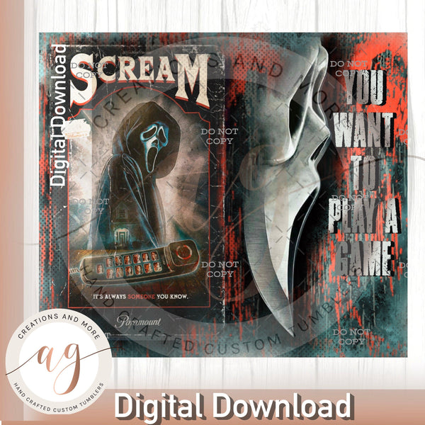 Scream Movie Sublimation 20oz Tumbler | PNG | Digital File | Digital Download