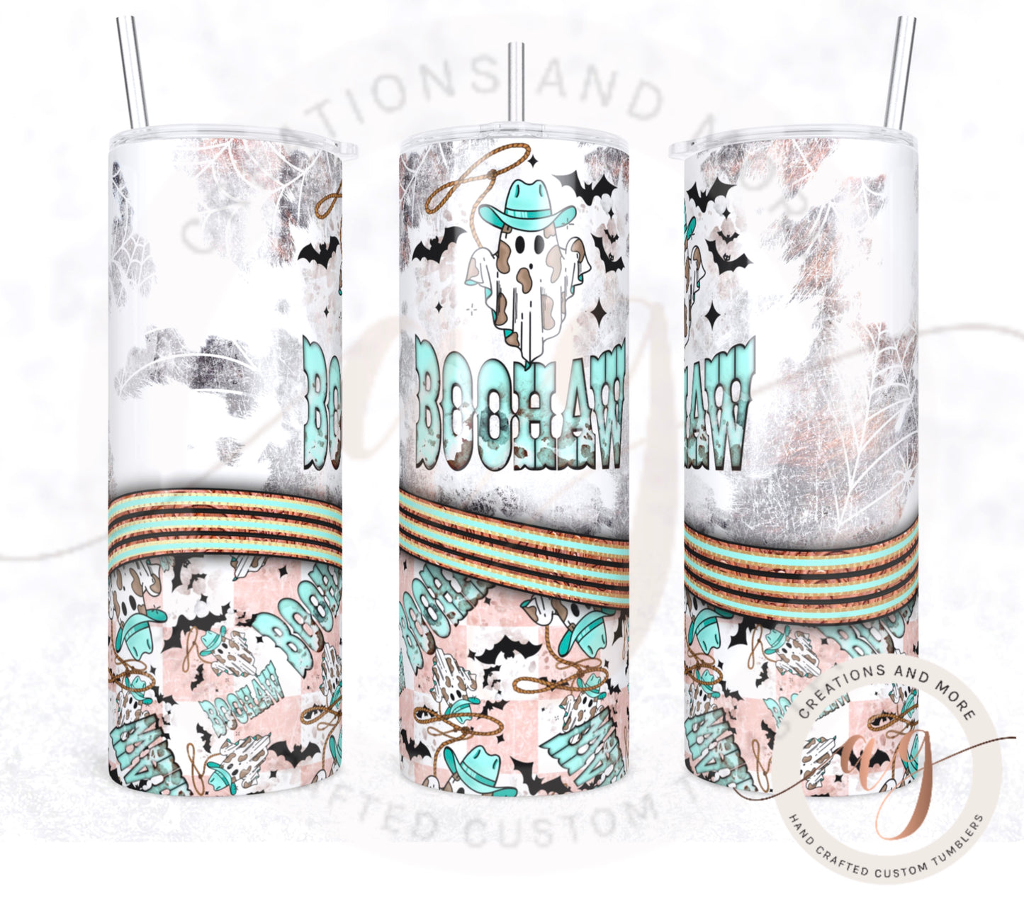 Western Halloween Retro Boohaw Ghost Sublimation Tumbler | PNG | Digital Download