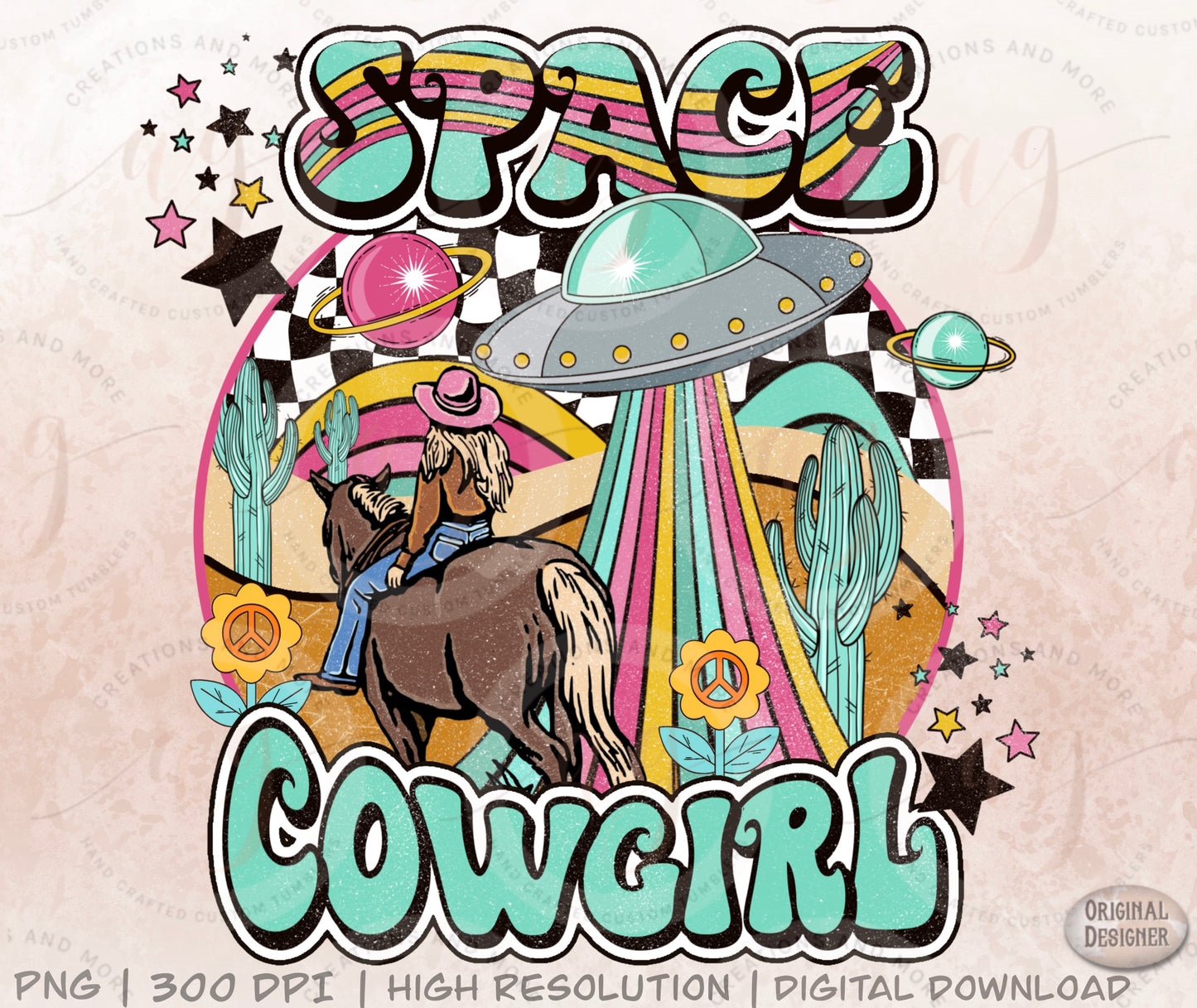 Western Retro Space Cowgirl PNG