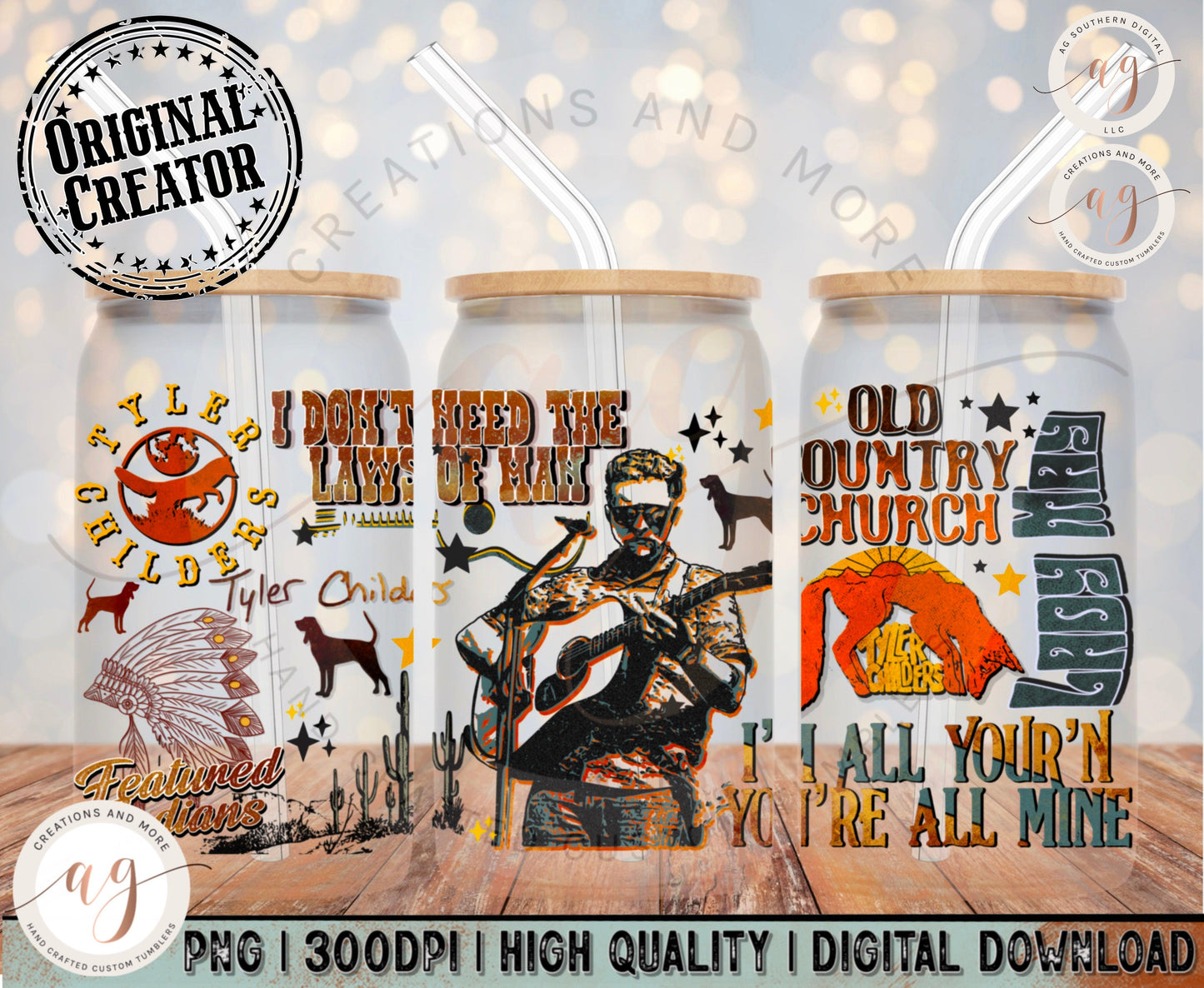 16oz Country Singer Glass Can Wrap Png