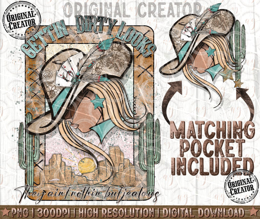 Western Cowgirl Png, Gettin' Dirty Looks Png Pocket Set